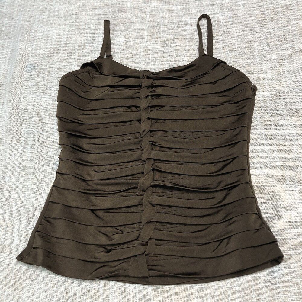 Vtg Y2K Cache Ruched Knot Corset Cami Top XS Brown Coquette Whimsigoth Fairy